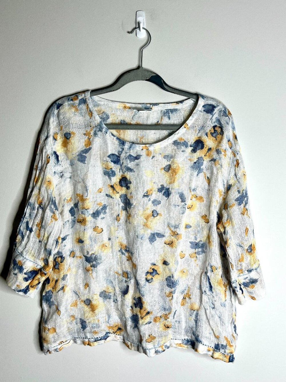 J. Jill PureJill Linen Boxy Gauzy Fall Floral 100% Linen Top Boho Lagenlook LP